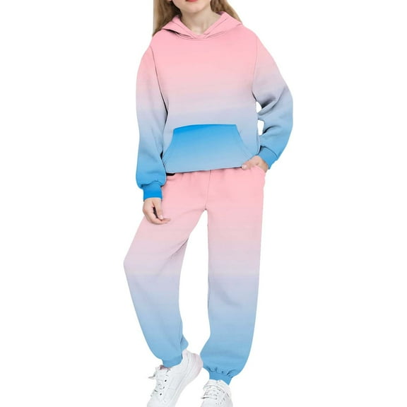 Girls Fleece Sweatsuit Sets Tie Dye Long Sleeve Pullover Hoodies And Sraight Leg Sweatpant Kids Trendy Winter Warm Tacksuit