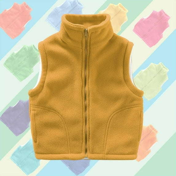 Girls' Fleece Tank Top with Zipper and Tie Shoulder for Winter, Warm Thick Solid Color Top for Daily Wear