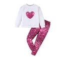 thumbnail image 1 of Girls Fleece Valentine's Day Sweatshirt and Jogger Pants Outfit Set hear Print Tops Sequins Pants Sets White 2 Y-3 Y, 1 of 4