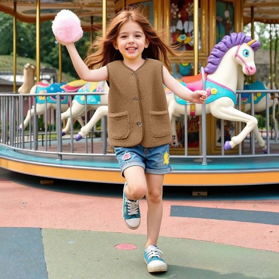 Girls Fleece Vest ed Sleeveless Outerwear Vests Boys' Outerwear Vests Vest for Girls 5-6Years