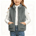 thumbnail image 1 of Girls Fleece Vest with Pockets Casual Turtleneck Full Zip Warm Kids Fall Winter Outwear Gray 12, 1 of 7
