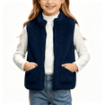 thumbnail image 1 of Girls Fleece Vest with Pockets Full Zip Casual Turtleneck Warm Kids Fall Winter Outwear Navy 6, 1 of 7