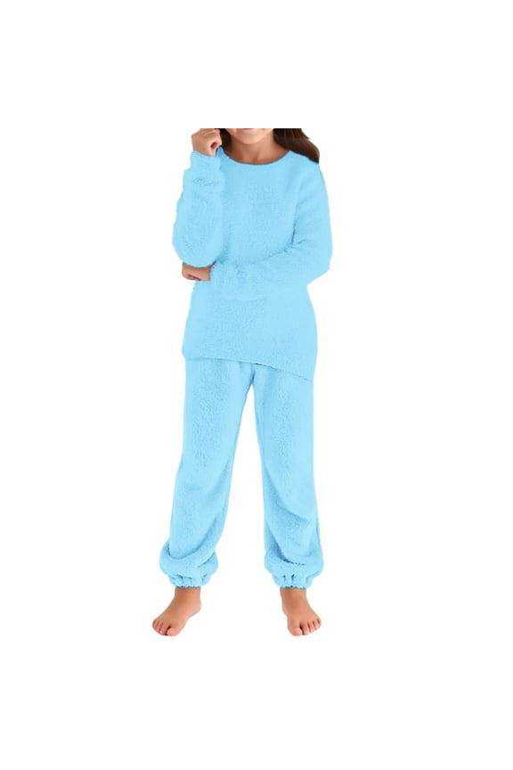 Girls Fleece ??ajamas Fuzzy Furry Trendy Christmas Outfits Pullover Sweatshirt and Jogger Pants Winter Matching Sweater Sets