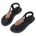 thumbnail image 1 of Girls Flip Flops Casual Boho Beaded T-Strap Flat Sandals Elastic Ankle Strap Lightweight Summer Beach Shoes Black 13 Little Kid, 1 of 6