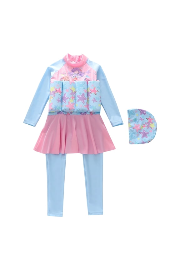 Girls Floatation Swimsuit One Piece Ruffle Kids Buoyancy Dress Swimsuits Swimwear 6-7 Years