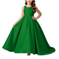 thumbnail image 1 of Girls Floor Length Princess Dresses,Cozy Satin Sleeveless Maxi A Line Solid Color Gown for Pageant Wedding Flower Girl Birthday Party Ceremony Green 11-12 Years, 1 of 6