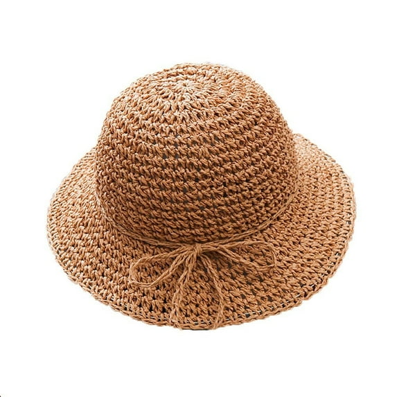 Girls Floppy Foldable Packable Wide Brim Summer Sun Hats Beach Straw Hat for Toddlers Kids Beige