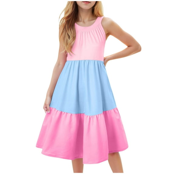 Girls' Floral A-Line Dress Short Sleeve Casual Sundress Holiday Swing Summer Dress Girls Dresses Size 10-12 Blue Black Summer Dress Juniors Boho Dresses For Girls