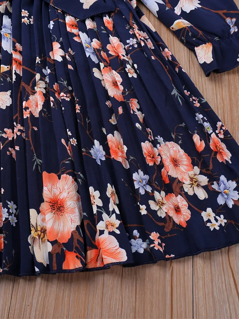 Botanical Print Long Sleeve Mini Dress - Blue
