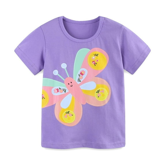 Girls Floral Buttrfly Print T Shirt Summer Short Sleeve Coton Blouse For Toddler Stylish Dailywear 4-5 Years