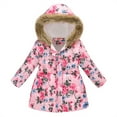 thumbnail image 1 of Girls Floral Cat Print Puffer Coat Hooded Winter Warm Outerwear 4-5 Years, 1 of 1