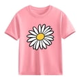 thumbnail image 1 of Girls Floral Daisy T-Shirt | Pink Kids' Short Sleeve Top 100% Cotton | Soft Graphic Tee for Kids & Girls Age 4-12 | Casual Crewneck Shirt,Size 4 T, 1 of 9