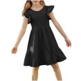 thumbnail image 1 of Girls Floral Dress Baby Girls Flowy Midi Dresses Ruffle Sleeve A-Line Solid Color Casual Crew Neck Sleeveless Beach Sundress New Black 5T, 1 of 9