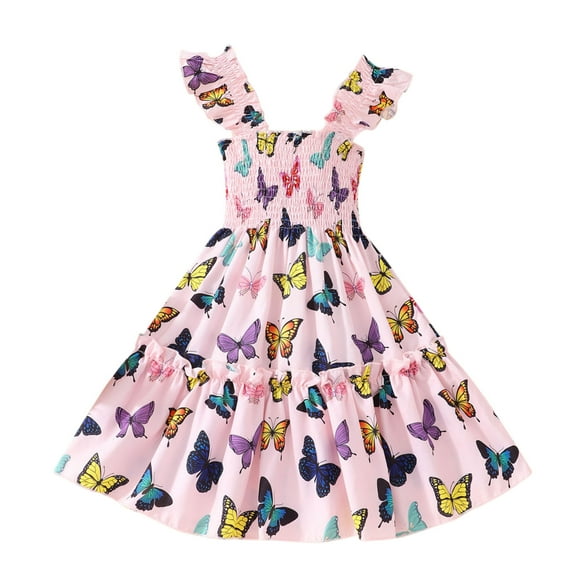 Girls Floral Dress Sleeveless Butterfly Dress for Girls Toddler Girls Casual Dresses Summer Beach Sundress Party Dresses Princess Dress #Z08 Pink 2-3 Years
