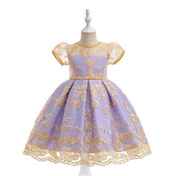 Girls Floral Embroidered Lace Tulle Dress Elegant Princess Party Gown for Weddings Birthdays Formal Occasions Toddler Kids