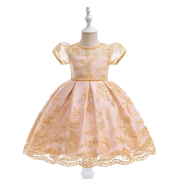Girls Floral Embroidered Lace Tulle Dress Elegant Princess Party Gown for Weddings Birthdays Formal Occasions Toddler Kids