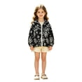 thumbnail image 1 of Girls Floral Embroidery Lightweight Hooded Sun Protection Jacket, Full Zip Long Sleeve Casual Thin Windbreaker for Kids Autumn Daily Outdoor Wear(Navy,2-3 Years), 1 of 5