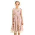 thumbnail image 1 of Girls Floral Embroidery Tulle Party Dress, Kids Spaghetti Strap Bow Tie Sweetheart Princess Gown, A-Line Midi Formal Dress for Wedding Holiday Party(Pink,7-8 Years), 1 of 4