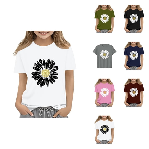 Girls' Floral Graphic Crop Tops Short Sleeve Slim Fit Preppy Style Summer Trendy T-Shirts