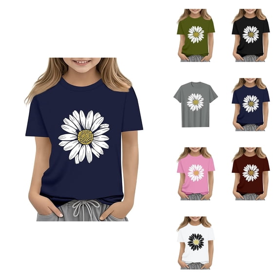 Girls' Floral Graphic Crop Tops Short Sleeve Slim Fit Preppy Style Summer Trendy T-Shirts