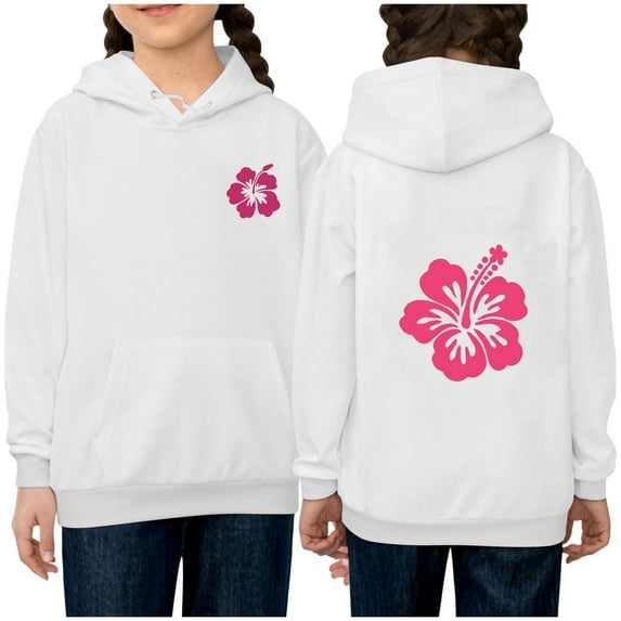 Girls Floral Graphic Hoodies Long Sleeve Oversized Sweatshirts Fall Cute Hooded Pullover Kids Y2k Tops with Pocket 2 Years, White