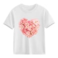 thumbnail image 1 of Girls Floral Heart T-Shirt 100% Cotton Short Sleeve Kids Cute Top White Valentine's Day Casual Tee Ages 4-12,Size 4 T, 1 of 9
