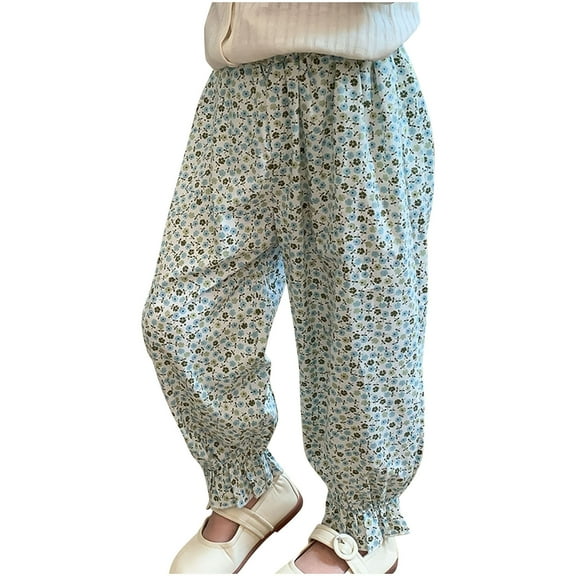 Girls Floral Jogger Pants Wide Leg Baggy Bloomers Elastic Waist Home Lounge Wear Trendy Cotton Pajamas Pants 8T