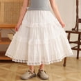 thumbnail image 1 of Girls Floral Lace Tiered Midi Skirt Soft Flowy A Line Dress Autumn Casual Daily WearWhite13-14 Years, 1 of 4