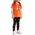thumbnail image 1 of Girls Floral Lounge Set Size 6 Two Piece Cotton Fall Outfits Cute Short Sleeve Tees Leggings Summer Cute Clothes 7 Years, Orange, 1 of 7