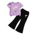 thumbnail image 1 of Girls Floral Lounge Set Size 6 Two Piece Spring Outfits Cute Short Sleeve Tees Flare Leggings Summer Cute Clothes 4 Years, Purple, 1 of 7