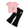 thumbnail image 1 of Girls Floral Lounge Set Size 6 Two Piece Spring Outfits Cute Short Sleeve Tees Flare Leggings Summer Cute Clothes 5 Years, Pink, 1 of 7