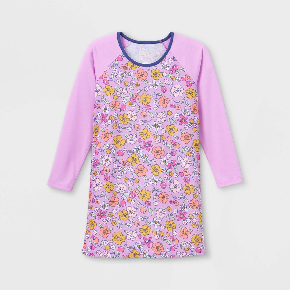 Girls Floral NightGown Cat Jack Purple L Walmart