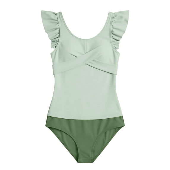 Girls Floral One Piece Swimsuit with Padded Cups â Tummy Control Criss Cross Bathing Suit for â Modest Full Coverage Summer Beach Wear, Quick Dry (Green/16Y)