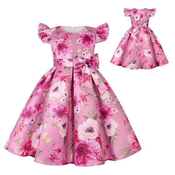 Girls Floral Princess Dress Flower Girls Wedding Pageant Birthday Ball Gown, 3-9Y