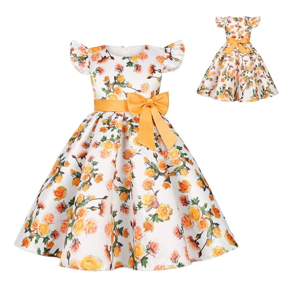 Girls Floral Princess Dress Flower Girls Wedding Pageant Birthday Ball Gown, 3-9Y