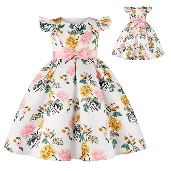 Girls Floral Princess Dress Flower Girls Wedding Pageant Birthday Ball Gown, 3-9Y