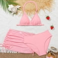 thumbnail image 1 of Girls Floral Print 3 Piece Swimsuit Bikini Cherry Pattern with Padded Bra Big Kids Bathing Suit Pink 8-9 Y, 1 of 6