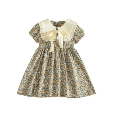 Girls' Floral Print Princess Dress Short Sleeve Casual Beach Outfit (18M-4 Years)