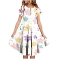 thumbnail image 1 of Girls' Floral Print Tiered Ruffle Dress with Pockets, Stretch Soft Play Dress for Easter Party Summer,Size 12-13 T, 1 of 5