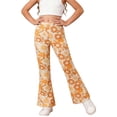 thumbnail image 1 of Girls' Floral Print Wide Leg Casual Pants Athletic Style Long Pants Bell Bottom Pants Orange 3 Y-4 Y, 1 of 4