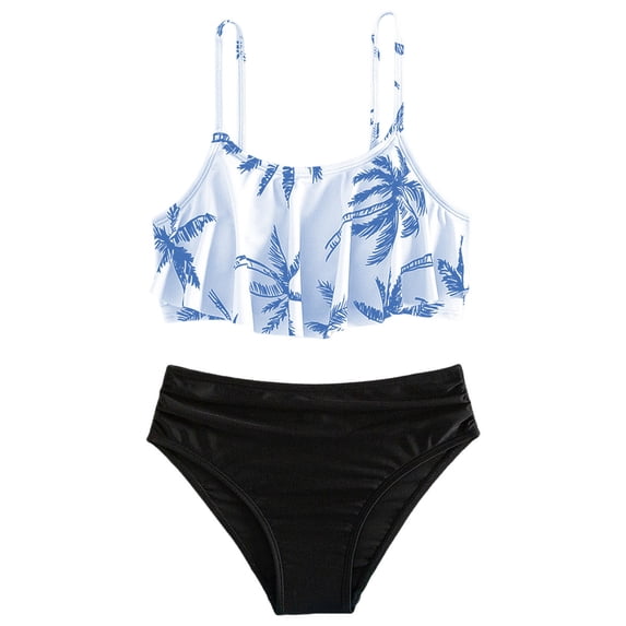 Girls Floral Printing Bathing Suits Ruffle Flounce Two Piece Swimsuits traje de baño para niñas