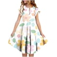 thumbnail image 1 of Girls Floral Tiered Ruffle Dress with Pockets Short Sleeve Spring Summer Party Easter Outfit for Kids Size 4-12 Years,Size 6-7 T, 1 of 5