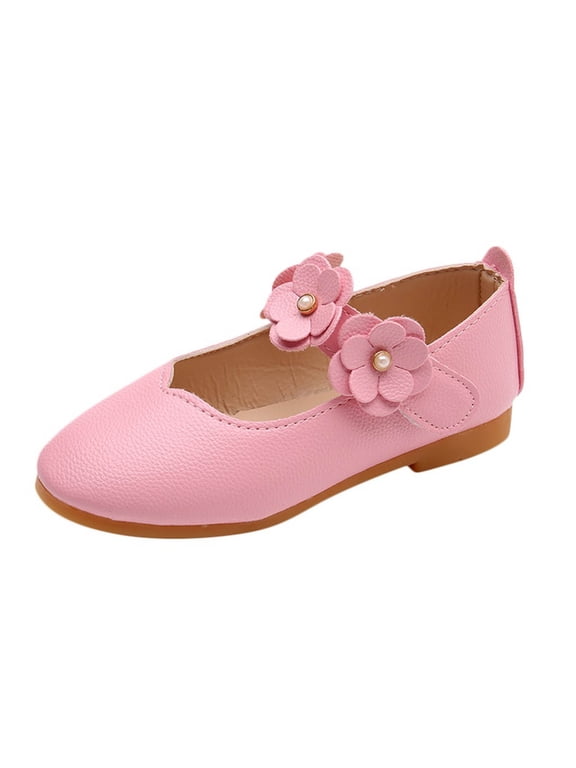 Girls Flower Decor Mary Jane Flats Elastic Strap Faux Leather Dress Shoes Cute Trendy Anti Slip Princess Shoes for Little Girls Wedding Party Daily Occasions
