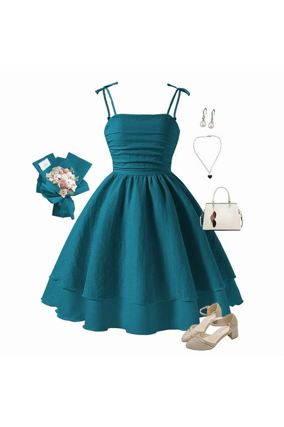 Girls Flower Girl Dress Bowknot Design Dress Ruffle Short Sleeve Dance Dresses for Teens Casual Spring Dress (Dark Green,8Years)