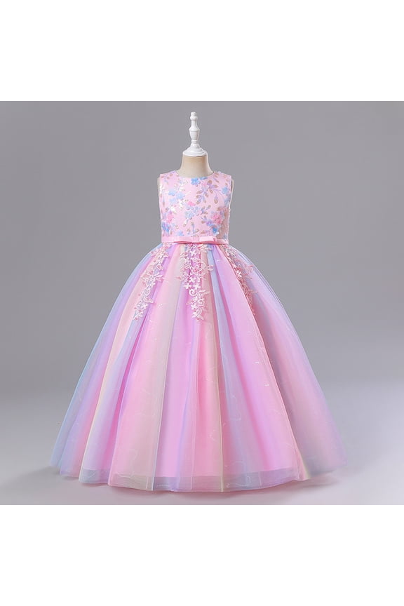 Girls Flower Maxi Dress Bridesmaid Wedding Pageant Party Princess Dress Boho Vintage Lace Dance Gown