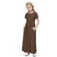thumbnail image 1 of Girls Flowy Maxi Dress, Short Sleeve Casual Loose A-Line Dress, Tween Summer Beach Long Dress with Pockets Kids Mesh Dress Brown 11Y, 1 of 8