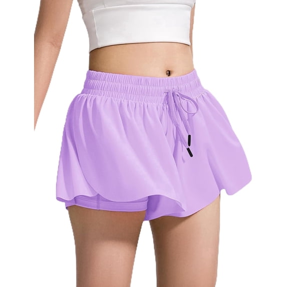 Girls Flowy Shorts 2-in-1 Athletic Butterfly Shorts with Inner Pockets, Elastic Waist Running Tennis Sports Shorts for Girls Summer Activewear