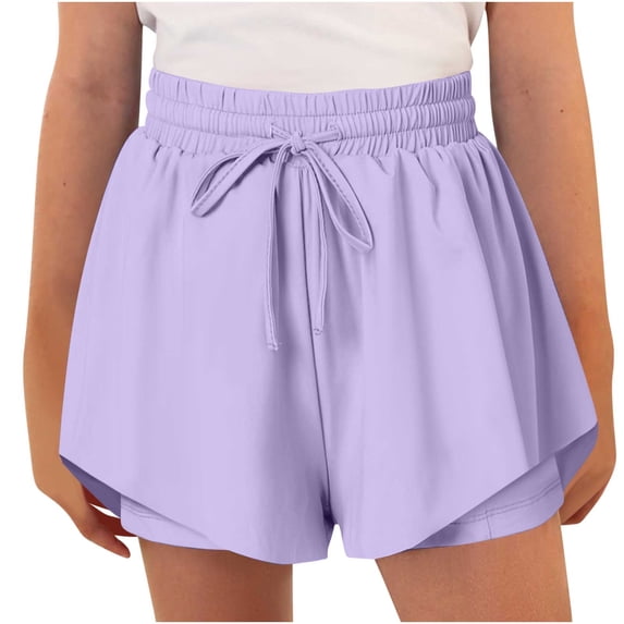 Girls Flowy Shorts 2 in 1 Preppy Butterfly Shorts Drawstring Elastic Waisted Cheer Athletic Gym Casual Shorts 6-14Y, Limited Time Under 10 Dollars