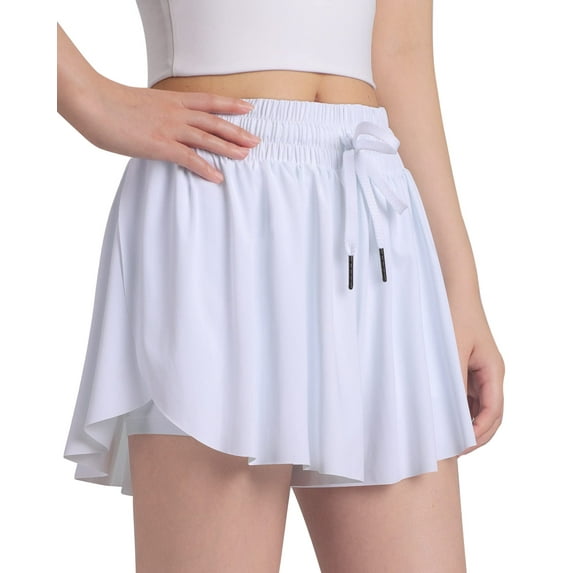 Girls Flowy Shorts,Youth/Toddler Kids Butterfly Shorts with Spandex Liner 2-in-1 for Running,Sports,Athletic,Fitness,Tennis,(White)