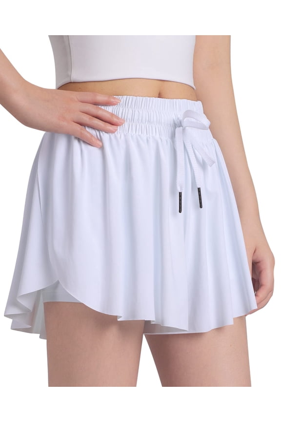 Girls Flowy Shorts,Youth/Toddler Kids Butterfly Shorts with Spandex Liner 2-in-1 for Running,Sports,Athletic,Fitness,Tennis,(White)